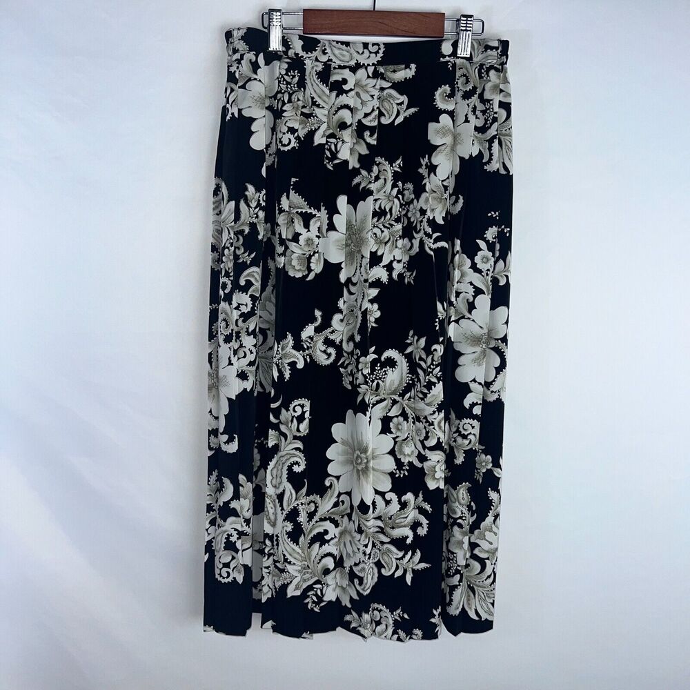 Alfred Dunner Skirt Womens 10W Black Midi Pull On Elastic Waist A Line Pleated‎